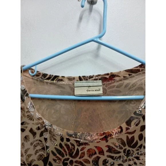 VTG Y2K Carrie Allen Top Womens Small Floral Burnout Velvet Embellished Grunge - Picture 2 of 11